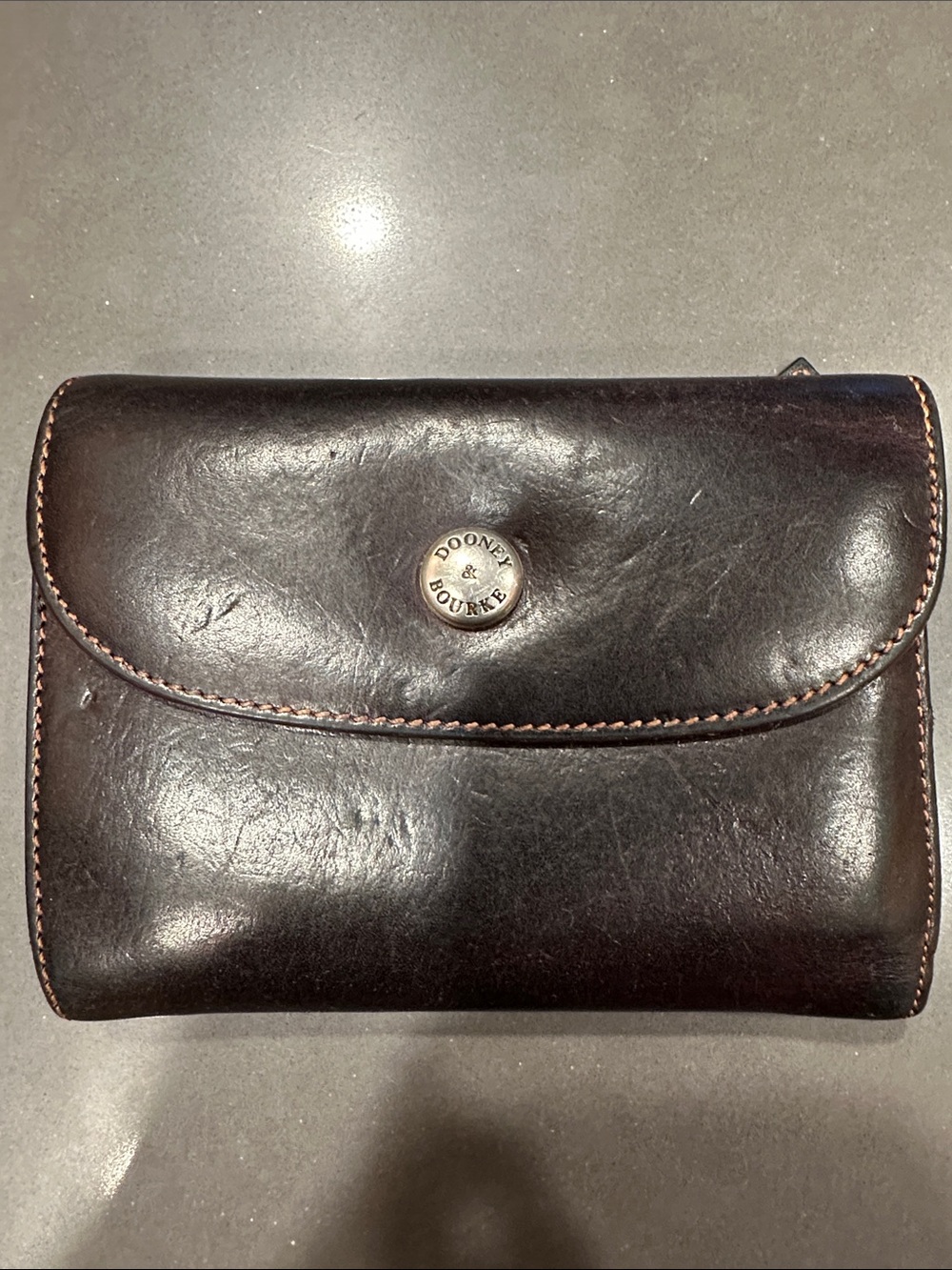 Dooney & Bourke Dark Brown Leather Card & Key Pouch with Branded Snap